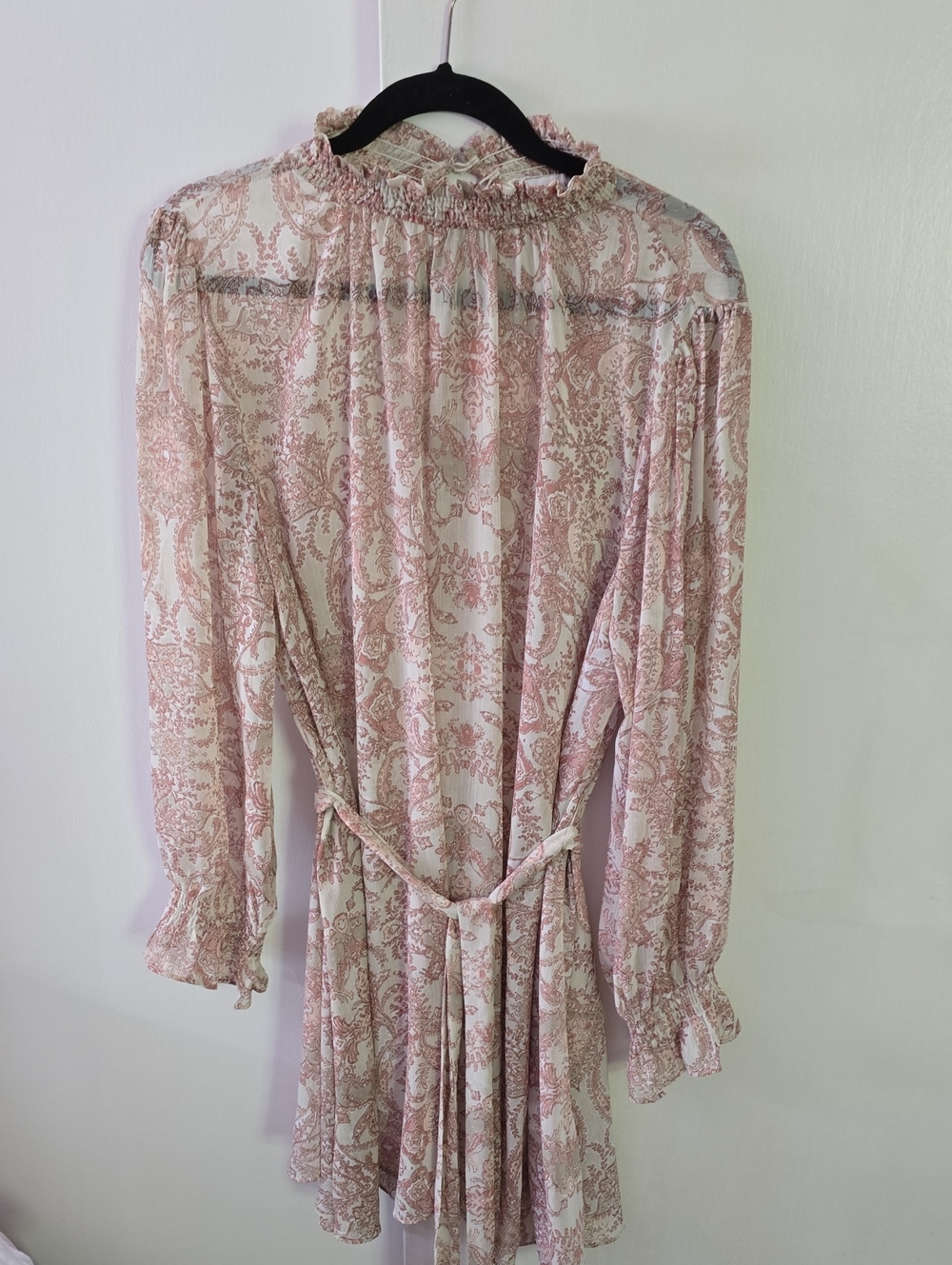 Dress Forum Pink Paisley Long-Sleeve Ruffle-Neck Dress